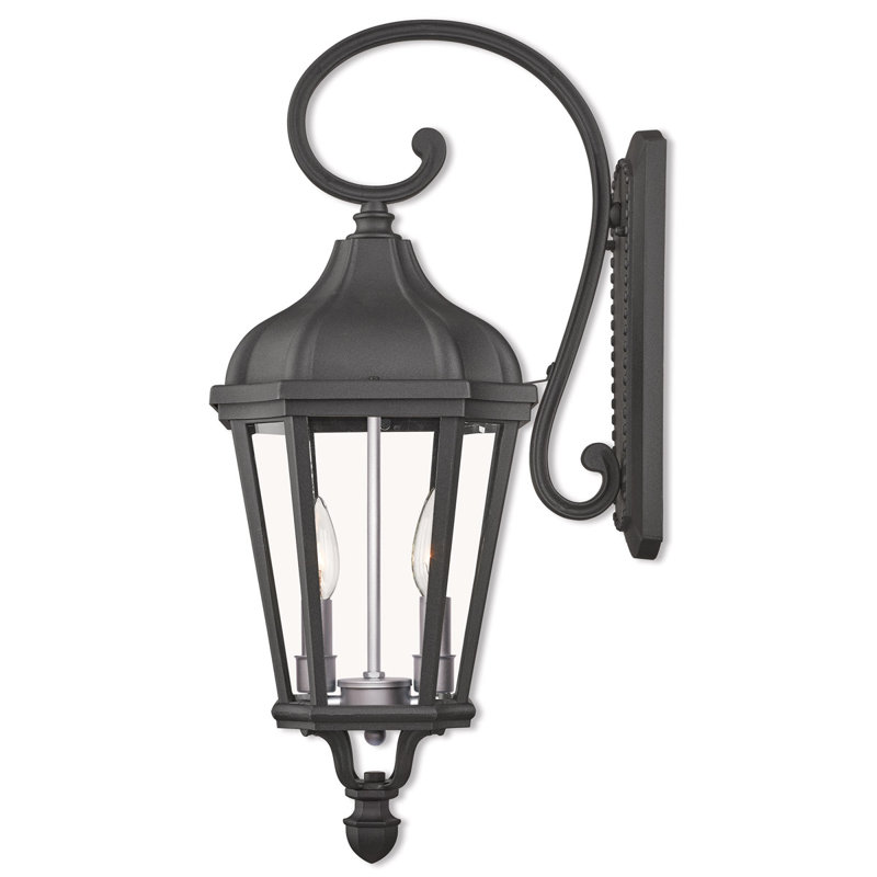 9 Inch 2 Light Outdoor Wall Lantern with Clear Glass Shade, Black/Nickel