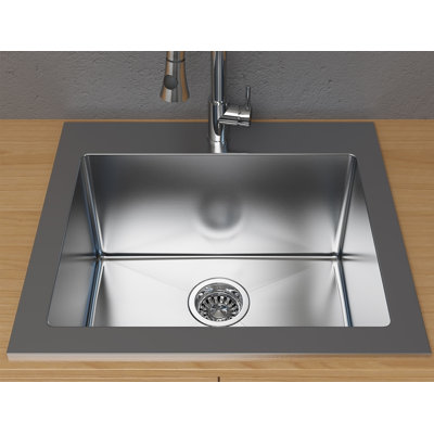 Évier utilitaire à montage sur le dessus en acier inoxydable 304 calibre 18 de 25 po Cantrio MS-018