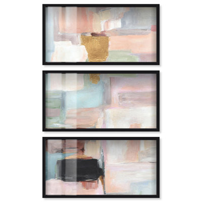 Fragment d'or - Ira Comleva, impression abstraite grand format en trois parties sous verre, par Art Remedy, cadre noir, 40 x 20