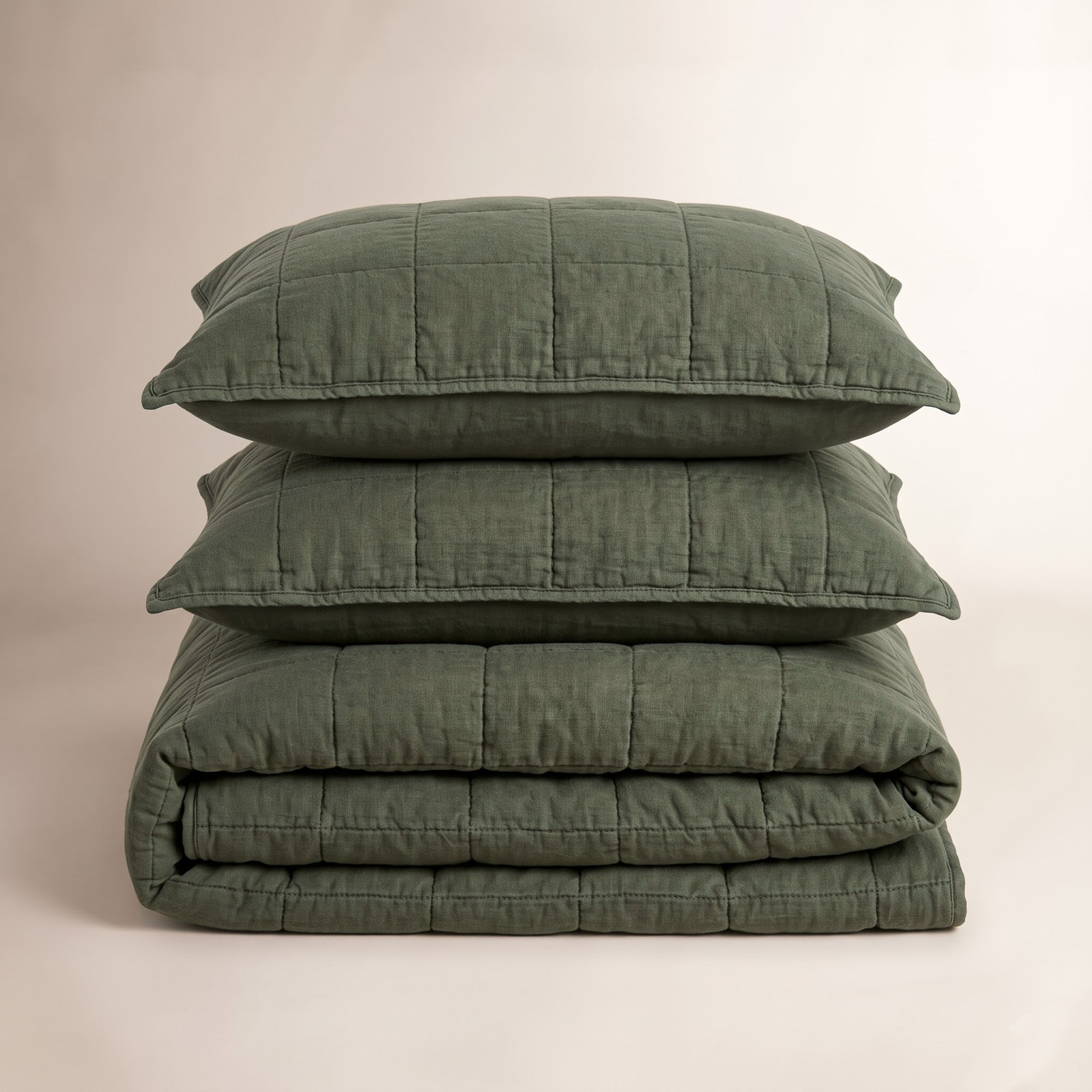 Cotton Canvas Stonewashed Coverlet Set, Queen Coverlet + 2 Standard Shams, Duffle Bag