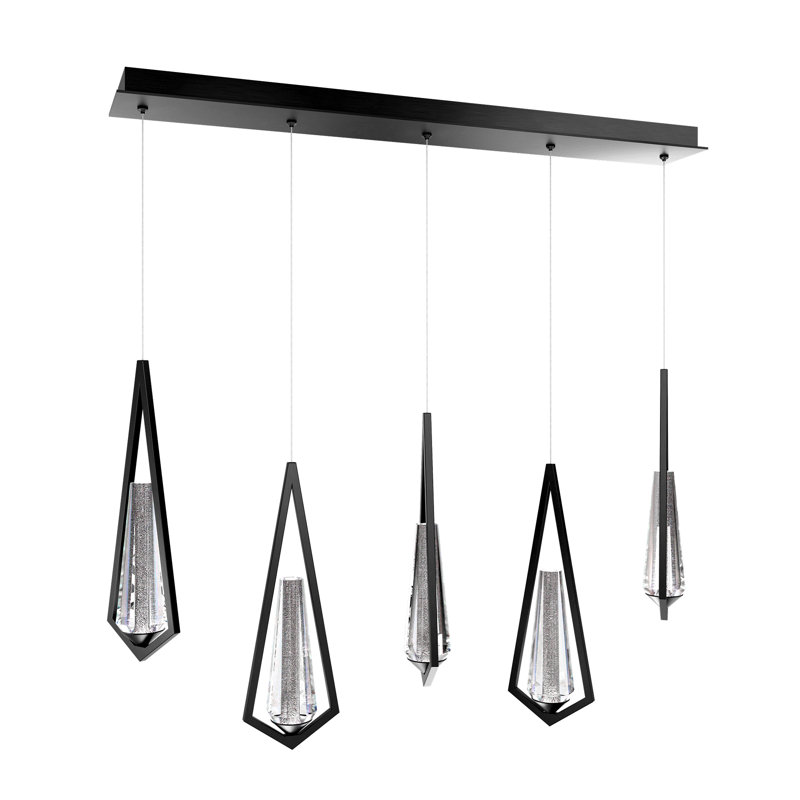 Devotion Crystal LED Multi-Light Pendant, 18" H x 5.5" W x 40" D, Black, 5 Lights