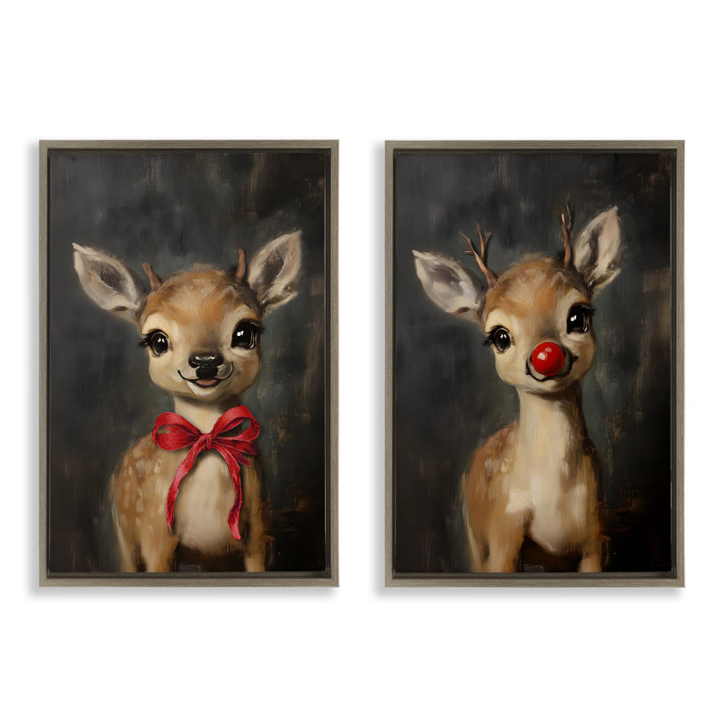 Ensemble de cadres flottants 2 pièces Baby Reindeer, H 31 po x l 21 po, Cadre flottant orme Montalcino