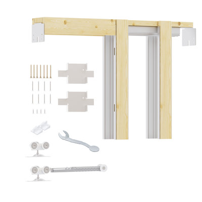 Ensemble de cadre de porte intérieur simple avec quincaillerie et fermeture en douceur, matériau en bois robuste pour portes de 96 po de hauteur, goujons 2 x 4