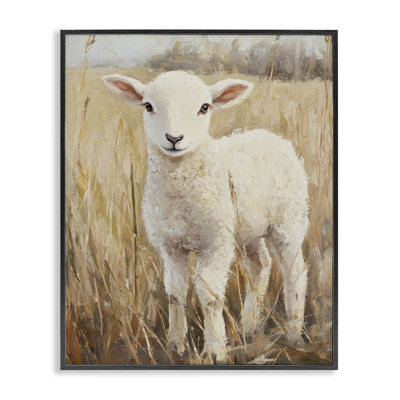 Curly Lamb in Grassy Field Framed Giclee, design by Petal Prints Design