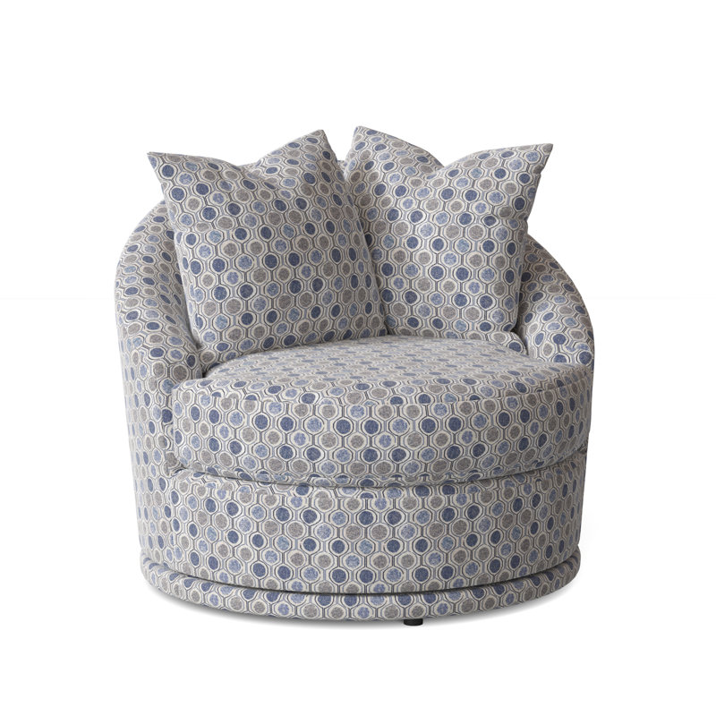 Alanna Upholstered Swivel Barrel Chair, Smokey Blue Multicolored Performance