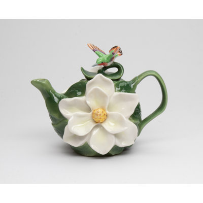 Small Magnolia Flower with Hummingbird Teapot- 4 5/8"H