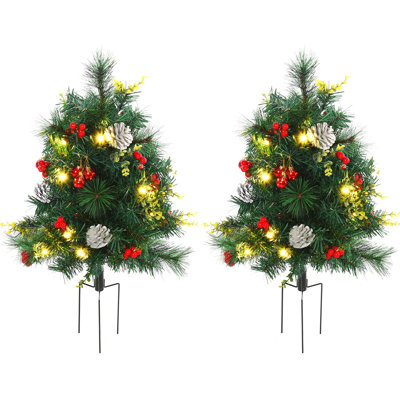 Paquet de 2 arbres de Noël pour l'extérieur, pin artificiel sans cordon avec piquets