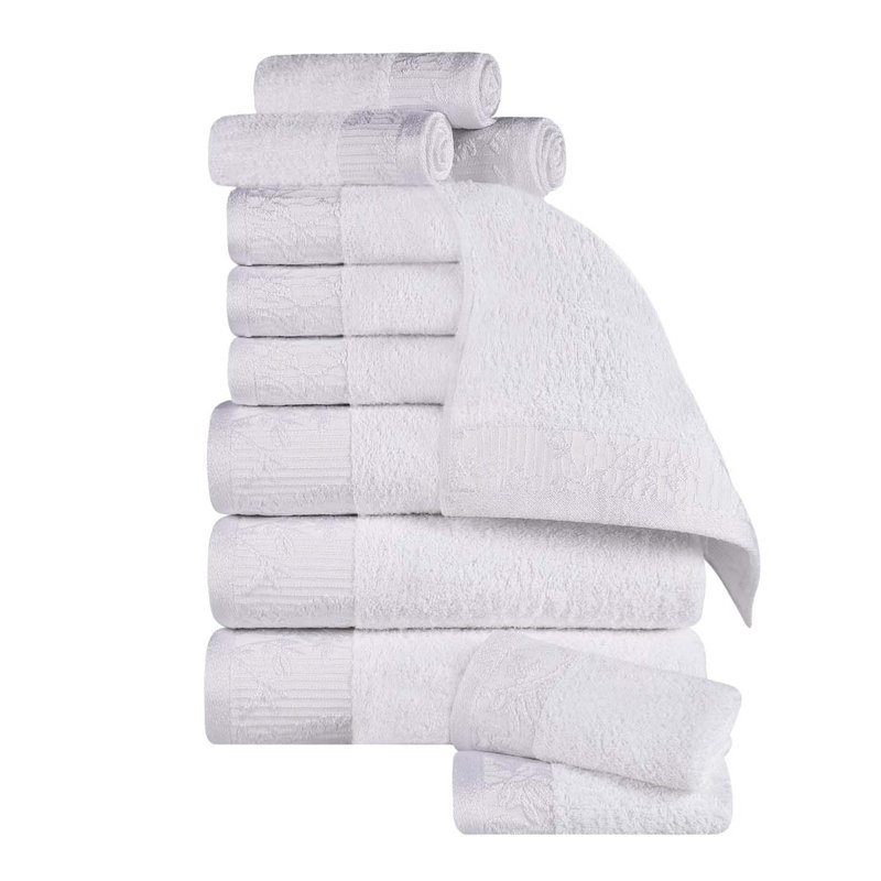 Ensemble de serviettes de bain en coton de poids moyen à bordure florale en jacquard pour la salle de bain Carinna