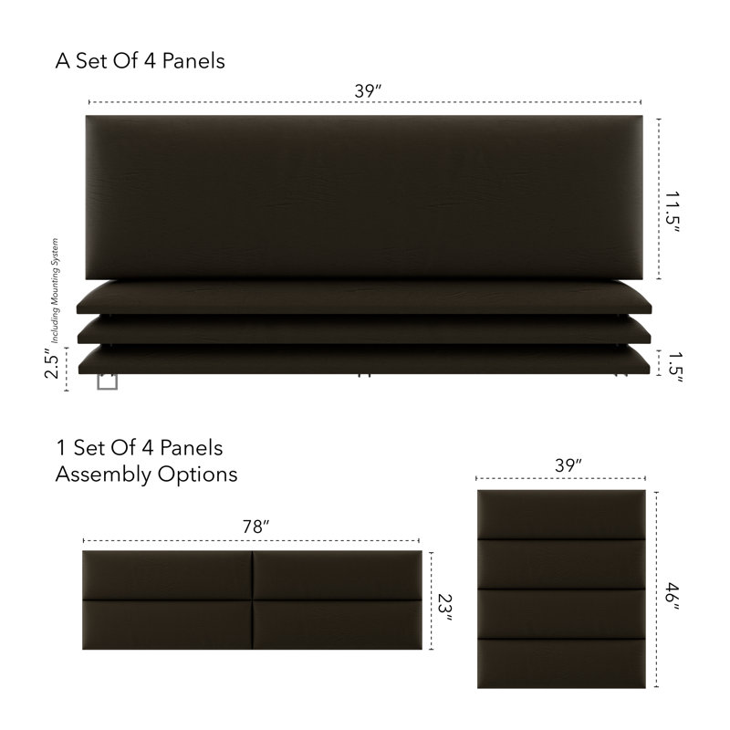 Panneau mural rétro en cuir brun selle, H 11,5 po x l 39 po x P 1,5 po
