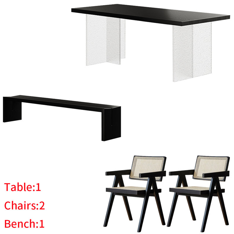Solid wood acrylic floating dining table set