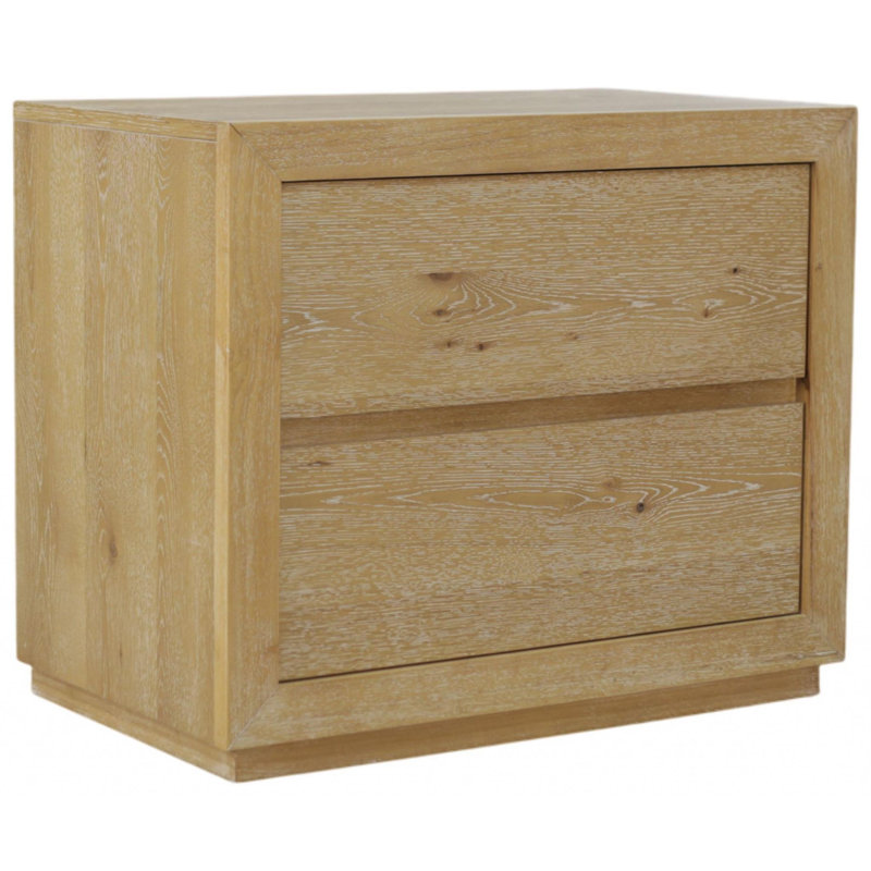 25" Oak Wood Two Drawer Nightstand