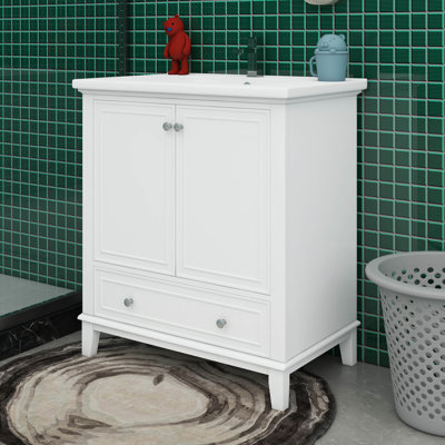 Meuble-lavabo 30 po avec lavabo et armoire de rangement multifonctionnelle avec portes et tiroir