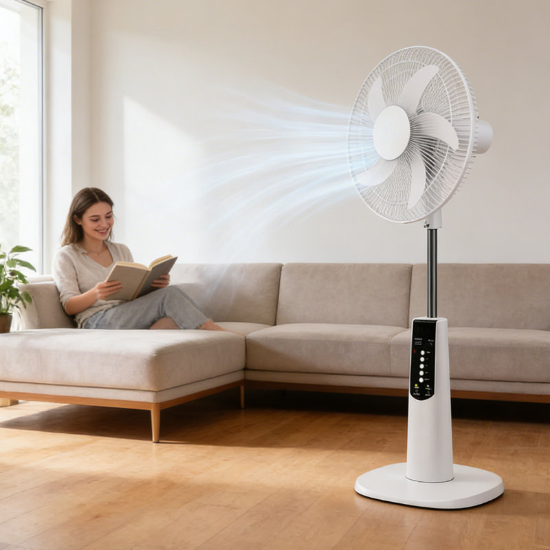 Ventilateur sur pied 16 po, ventilateur sur pied oscillant à 5 vitesses avec télécommande et minuterie, camping en plein air et panne de courant d'urgence
