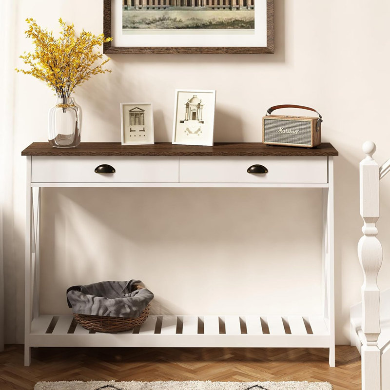 Console avec tiroir et tablette Farmhouse - Blanc