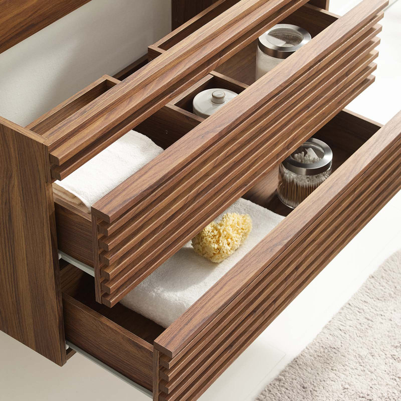 Modway Render 36" Wall Mounted Single Bathroom Vanity Base Only, Walnut