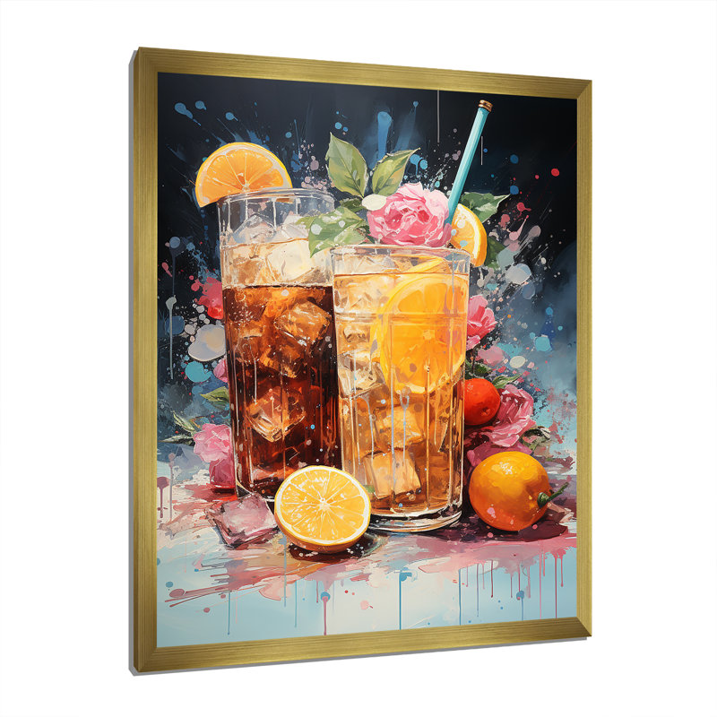 «Poloka Tropical Soda Cocktail I», reproduction sur toile, H 44 po x l 34 po x P 1,5 po, Encadrement doré