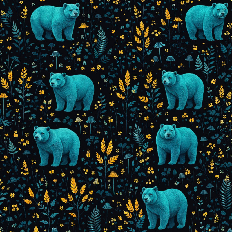 Coussins décoratifs Brown Bears With Foliage, 16 x 16 pouces, Bright Cyan and Mustard