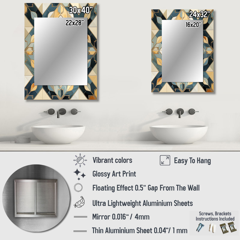 Heba - Teal Modern Wall Mirror, 32 po x 24 po