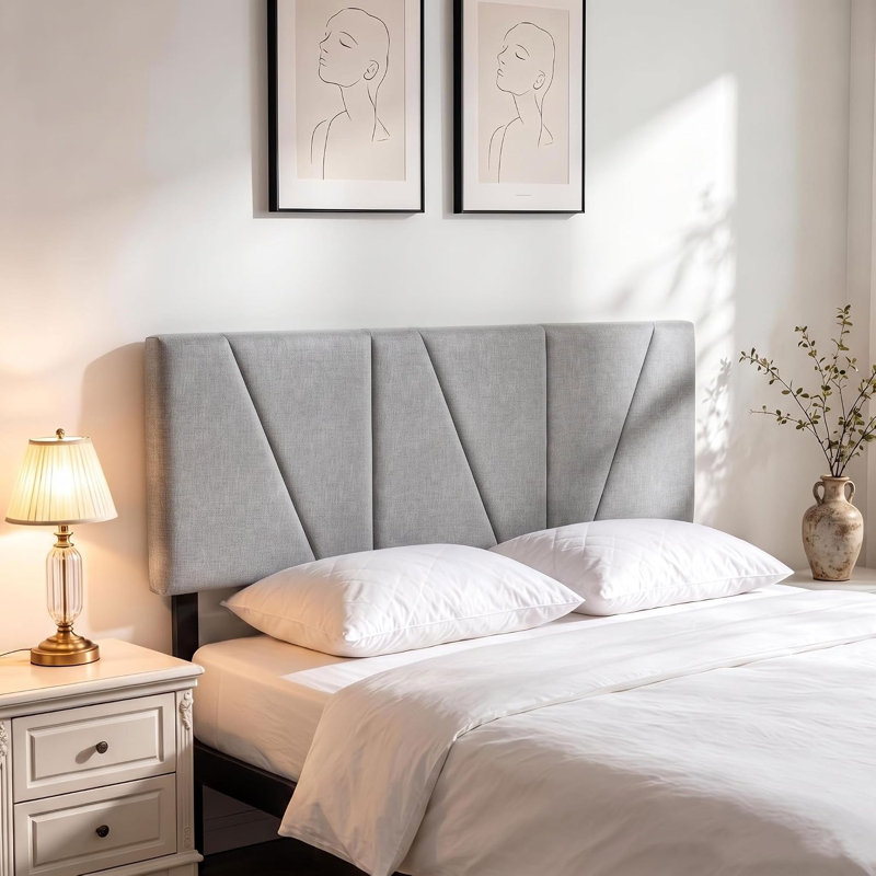 Tête de lit double / grand seulement, tête de lit tapissier en lin, gris | Tête de lit avec réglages de hauteur, rembourrage en éponge haute densité, bois robuste et durable, texture luxueuse, facile à assembler - gris clair