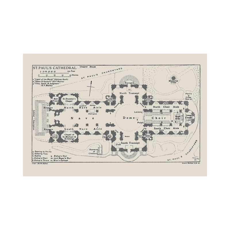 St Paul's Cathedral Floorplan 1 Piece Wrapped Canvas Wall Art, 66.04 cm H x 45.72 cm W x 1.91 cm D
