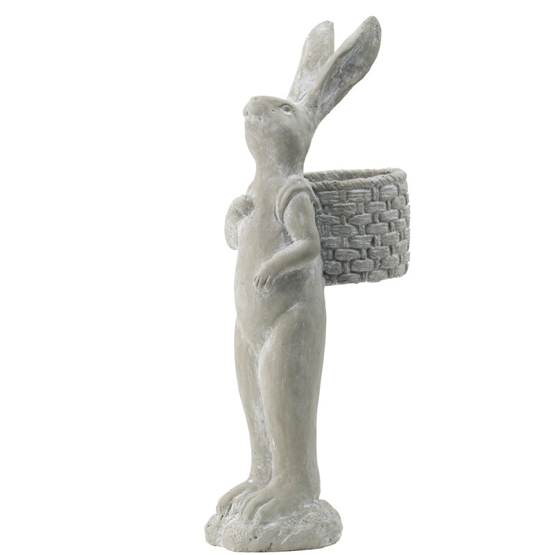 8.5x5.5x19.5" Tall Gray Cement Rabbit Basket Planter