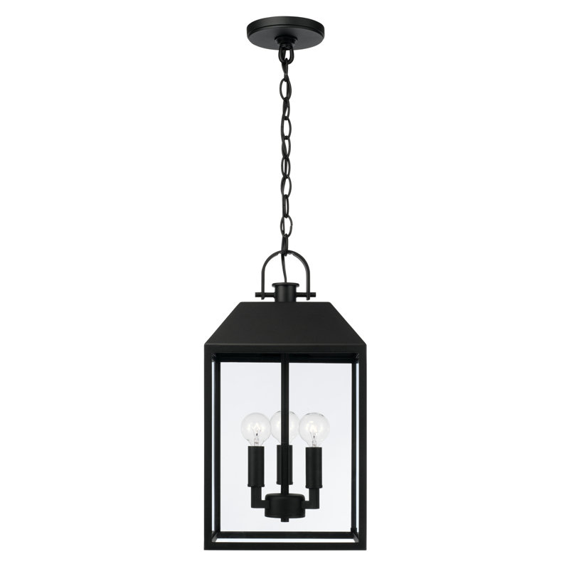 Lanterne suspendue d'extérieur carrée 3 lumières l 9,50 "x H 19,50" en noir avec verre transparent