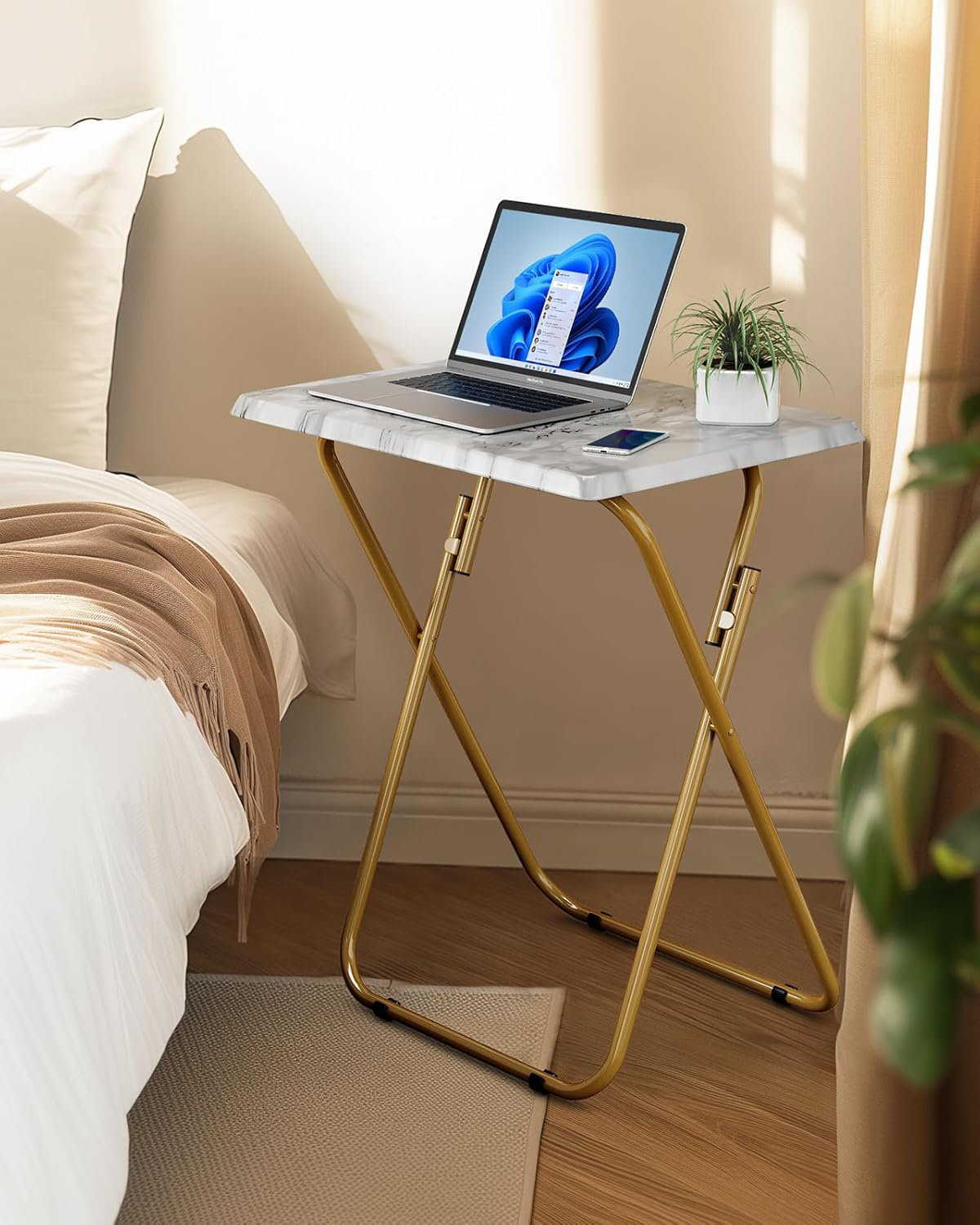 HUANUO Folding TV Tray Table -Stable Tray Table With No Assembly Required, TV Dinner Tray For Eating, Foldable Snack Tables For Bed & Sofa