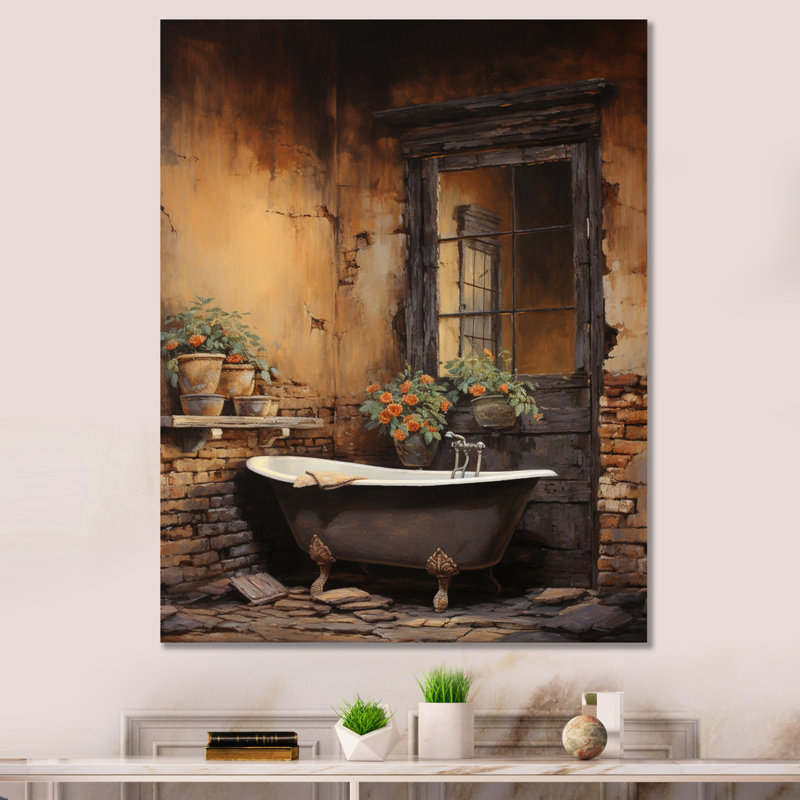 Bentina Bathroom Rustic Charm I - Art mural de salle de bain, Toile tendue, H 40 po x l 30 po x P 1,5 po