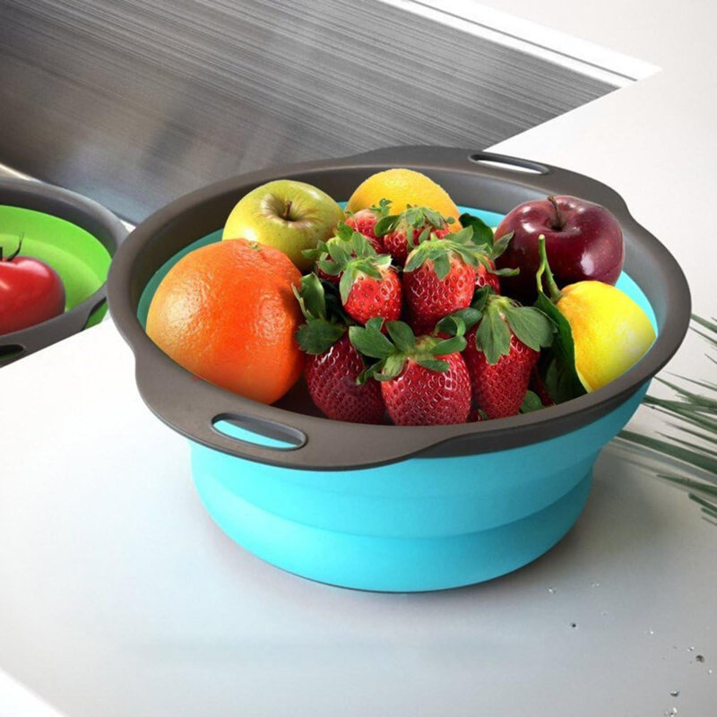 Ensemble de passoire pliable de 3 passoires de cuisine rondes en silicone - 2 pièces 4 pintes et 1 pièce 2 pintes - parfait pour égoutter les pâtes, les légumes et les fruits