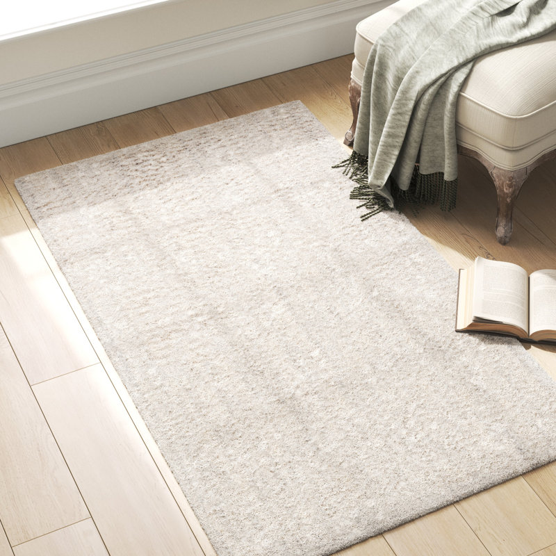 Hand Tufted Wool/Cotton Rug in Silver/Ivory, Rectangle 3' x 5'