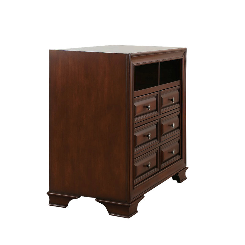 Commode média 6 tiroirs avec espace de rangement ouvert, cerisier brun