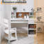Kids Study Desk and Chair Set – White Study Table with Adjustable Chair, Hutch, Corkboard, Keyboard Tray, and 2 Pen Holders