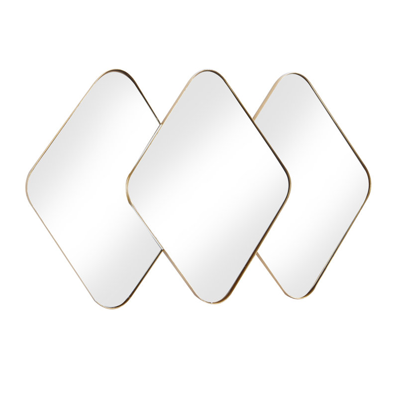 Metal Overlapping Diamond Room Wall Mirror with Gold Frame