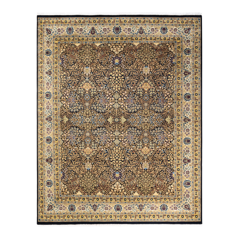 Tapis unique noué à la main Keenan - noir, 8 pi x 10 pi 2 po