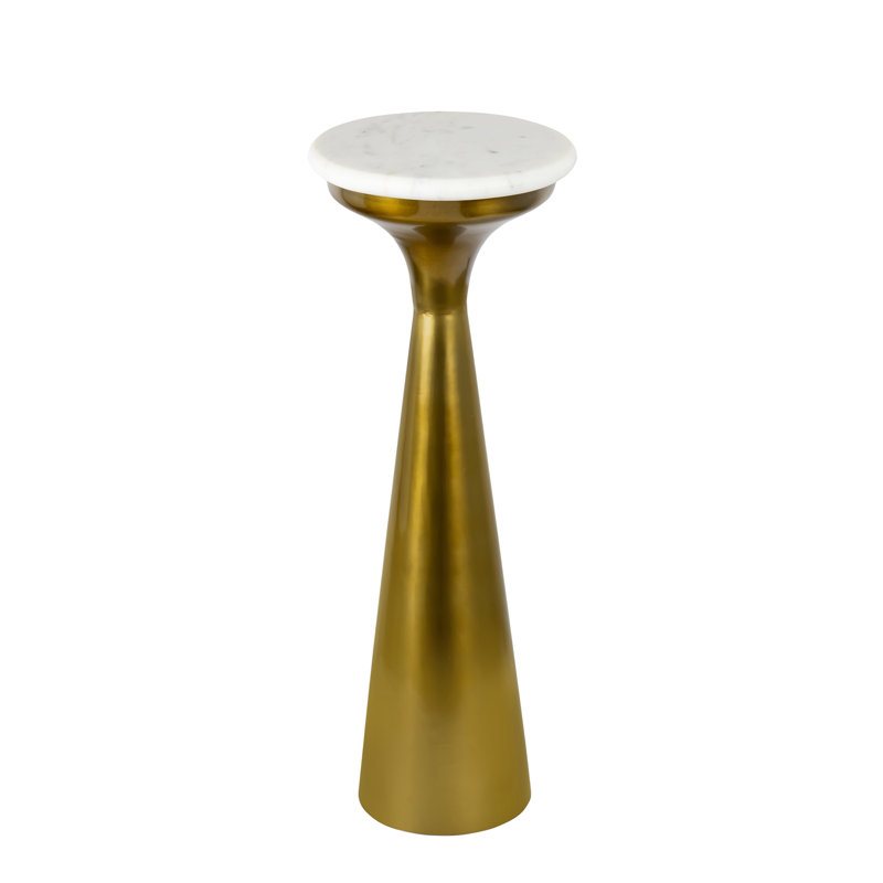 Feigy 22.25" Mid-Century Glam Retro Metal Drink Table with Marble Top, Gold