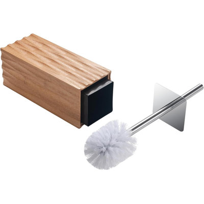 Bamboo Toilet Brush with Holder – Stainless Steel Bathroom Bowl Cleaner for All Toilet Types, Natural, with Pattern