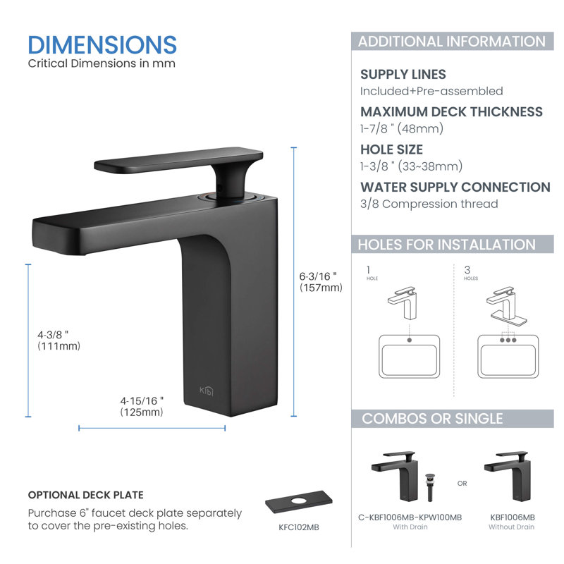 Infinity Single-Hole and Mounting / Installation Required -handle Bathroom Faucet, Matte Black, Without Pop Up Drain