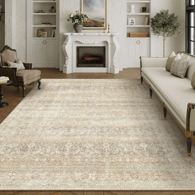 Tapis beige à motif floral rétro élégant Luthien