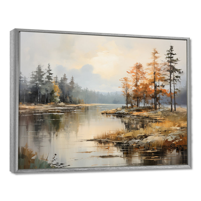 «Lakeside Fall Foliage Serenity II - Lake River», art mural, H 12 po x l 20 po x P 1 po, Encadrement argenté