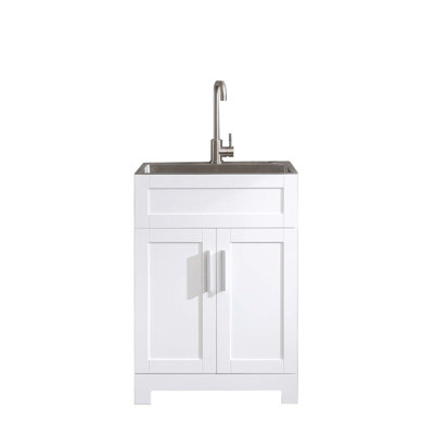 Armoire de salle de bain 24 po sans peinture blanche avec combiné en acier inoxydable