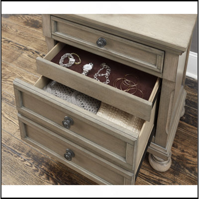 Transitional Bedroom Nightstand With Hidden Drawer Wire Brushed Gray Finish Birch Veneer Wood Bed Side Table