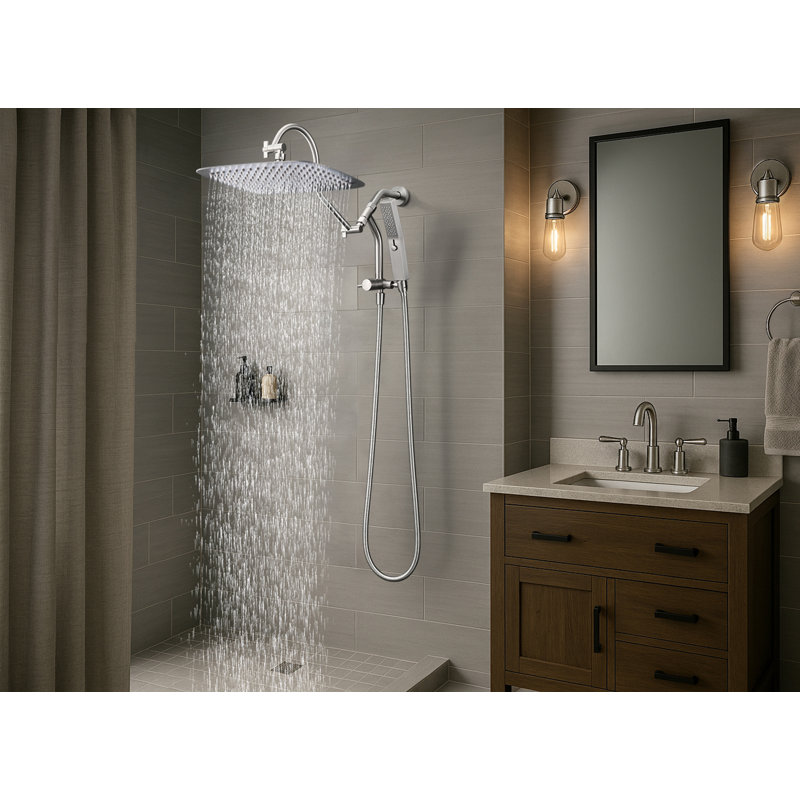All-metal 14-inch Shower Faucet Set With Adjustable Arm, Brushed Nickel