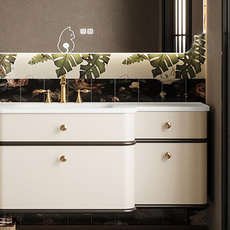 Armoire de salle de bain élégante de style français., H 19,69 po x l 59,06 po x P 21,65 po, Blanc cassé