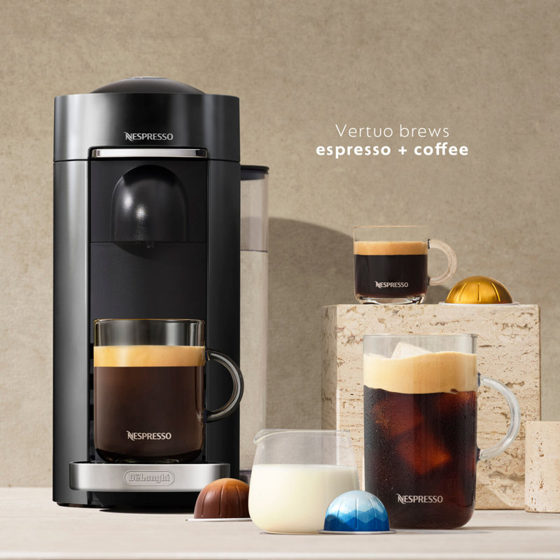 Nespresso VertuoPlus Deluxe Coffee and Espresso Maker with Aeroccino Milk Frother by De'Longhi, Black