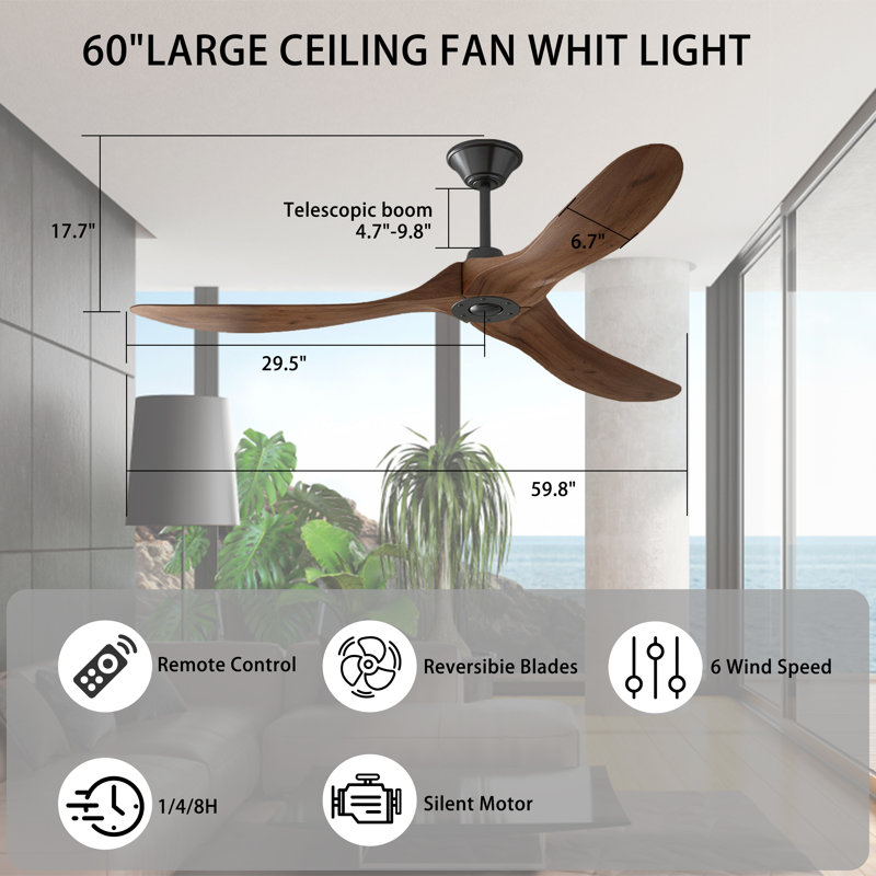 Ventilateur de plafond 60 po à 3 pales avec télécommande Batha