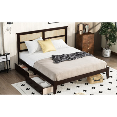 King Size Bed With Artistic Headboard And 2 Storage Drawers, & Two Drawers