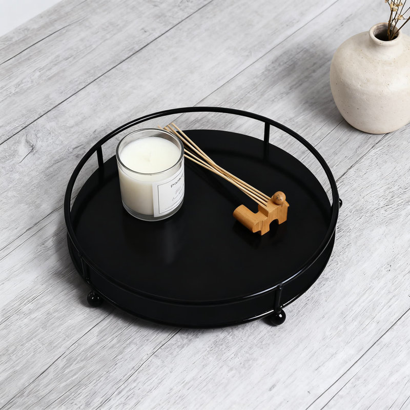 Decorative Tray Organizer For Jewelry, Perfume, And Cosmetics, Round Vanity Display With Metal Base For Bathroom, Dresser, And Tabletop Storage