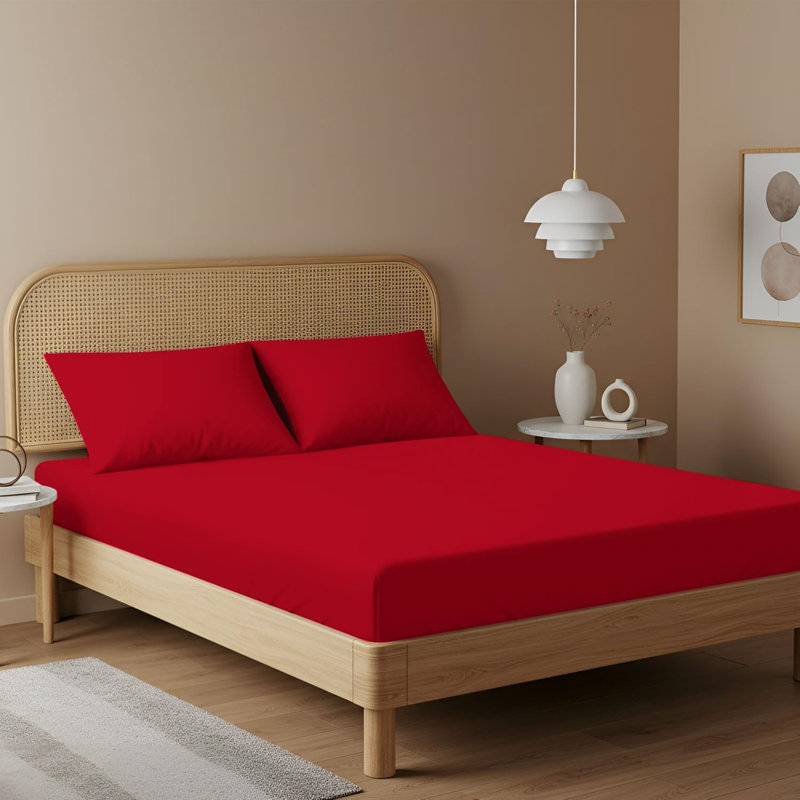 Machine Woven Fitted Sheet, Single, Red