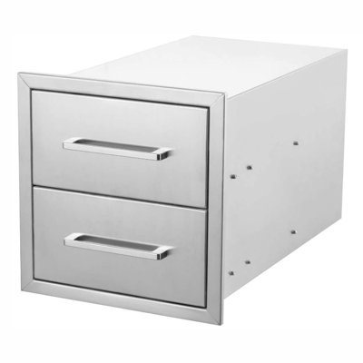 Weatherproof Stainless Steel Outdoor Kitchen Drawer Cabinet – Double Layer Storage, Ball Bearing Soft-Close Slides, Ideal for BBQ Island, Patio Grill or Garden – 18" W x 15" H x 23" D, Second Floor