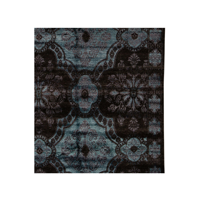 Tapis noir / vert foncé de haute qualité noué à la main